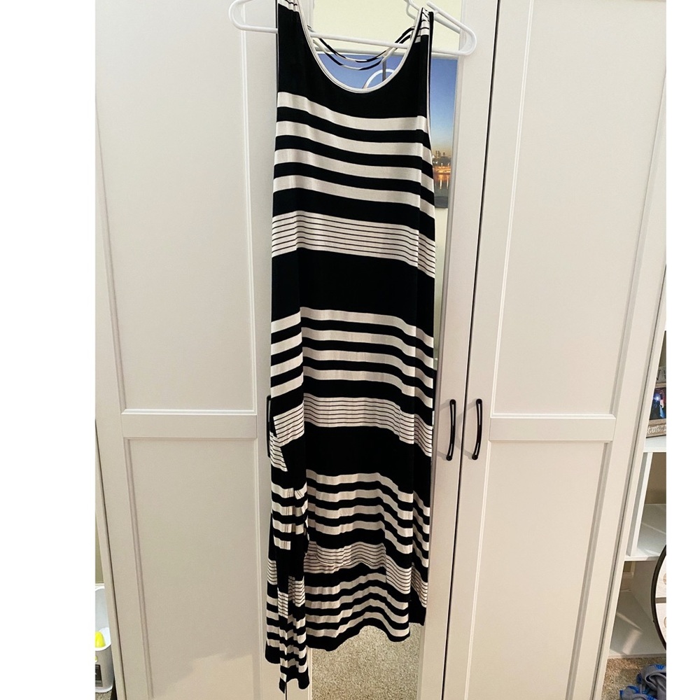 Chic Soul Ivory and Black striped Maxi dress